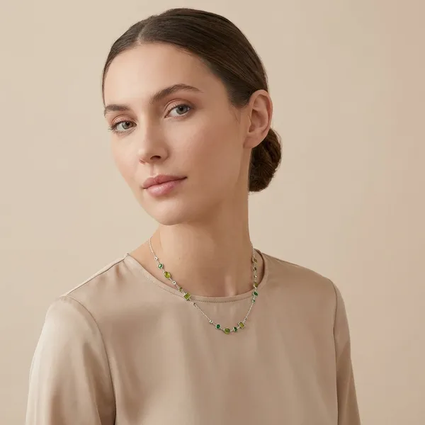 925_Silver_Jewellery_Green_Emerald_Peridot_Gemstone_Silver_Chain_Necklace_For_Women