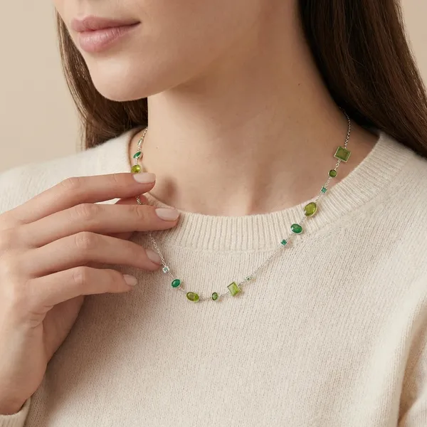 925_Silver_Jewellery_Green_Emerald_Peridot_Gemstone_Silver_Chain_Necklace_For_Women