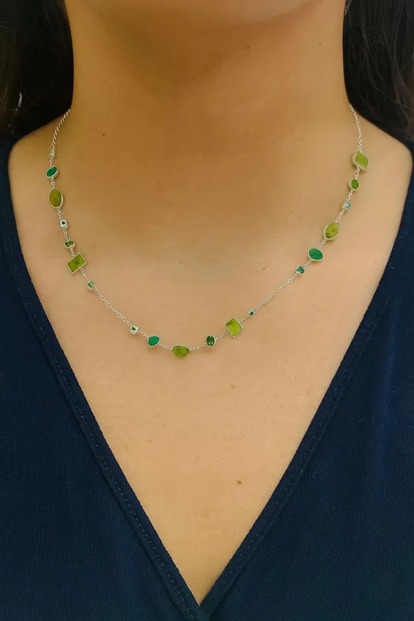 925_Silver_Jewellery_Green_Emerald_Peridot_Gemstone_Silver_Chain_Necklace_For_Women