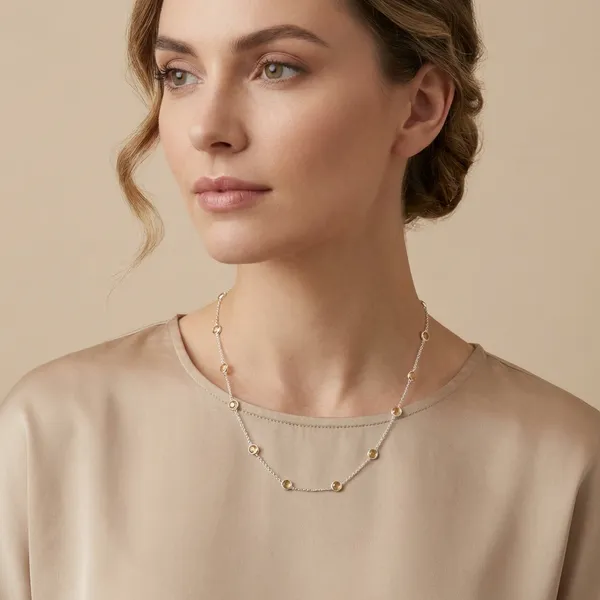 925_Silver_Jewellery_Yellow_Citrine_Stone_Station_Chain_Necklace_For_Women