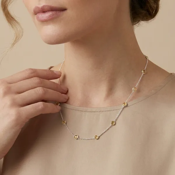925_Silver_Jewellery_Yellow_Citrine_Stone_Station_Chain_Necklace_For_Women