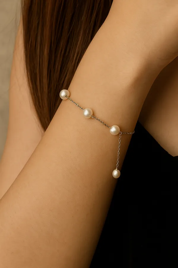 925_Silver_Jewellery_White_Pearl_Elegant_Drop_Chain_Bracelet_For_Women