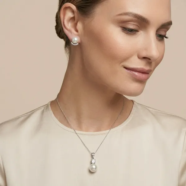 925_Silver_Jewellery_White_Pearl_Diamond_Elegant_Pendant_And_Earring_Set_For_Women_(_chain_not__included_)