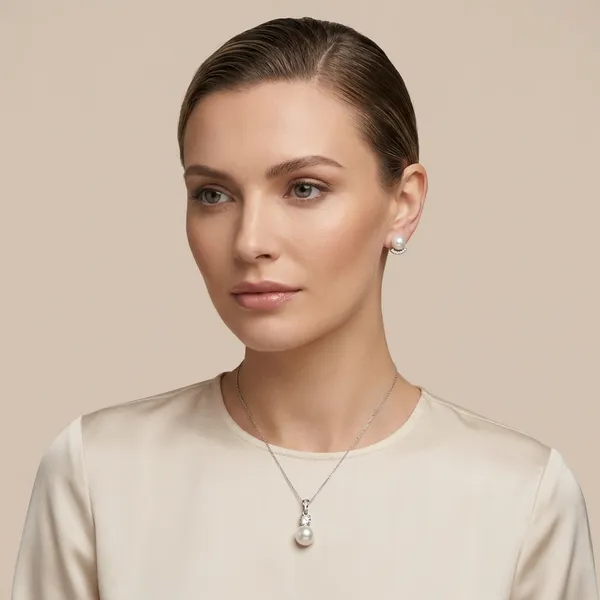 925_Silver_Jewellery_White_Pearl_Diamond_Elegant_Pendant_And_Earring_Set_For_Women_(_chain_not__included_)