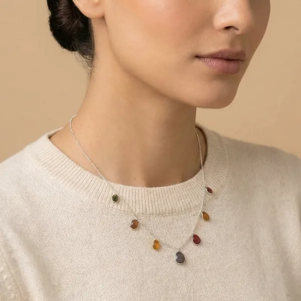 925_Silver_Jewellery_Multicolor_Teardrop_Gemstone_Statement_Necklace_For_Women