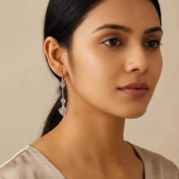 925_Silver_Jewellery_Blue_Topaz_Elegant_Chain_Drop_Earrings_For_Women