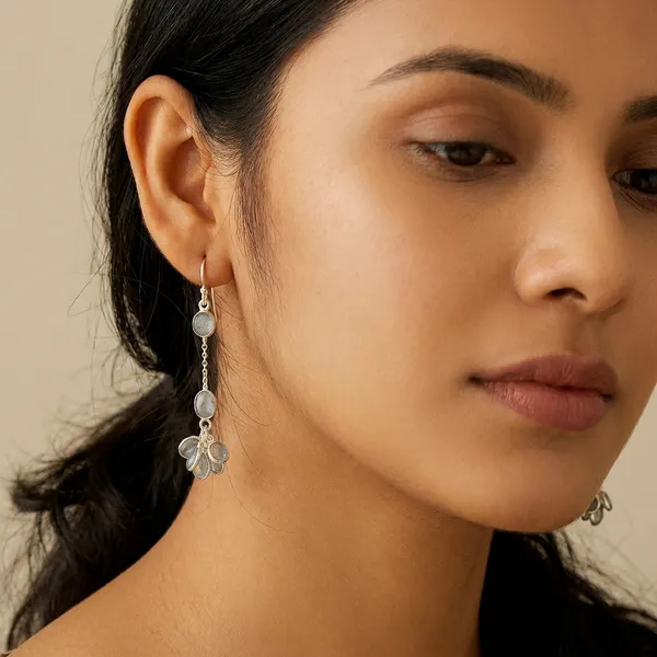925_Silver_Jewellery_Blue_Topaz_Elegant_Chain_Drop_Earrings_For_Women