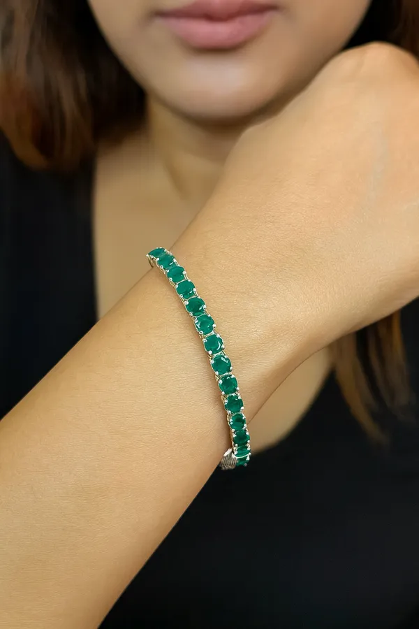 925_Silver_Jewellery_Green_Onyx_Stone_Tennis_Bracelet_For_Women