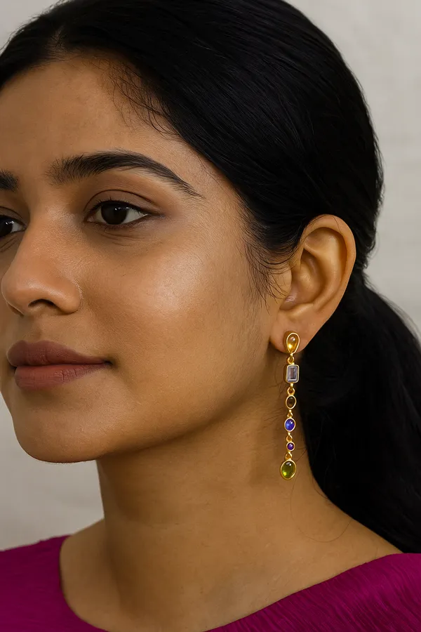925_Silver_Jewellery_Multicolor_Geometric_Stone_Gold_Plated_Drop_Earrings_For_Women