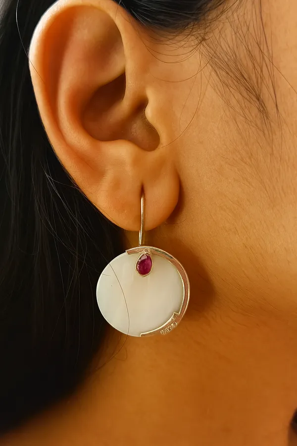 925_Silver_Jewellery_White_Shell_Pearl_and__Ruby_Earrings_For_Women