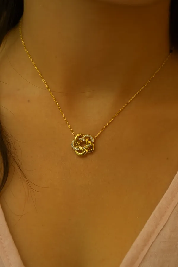 925_Silver_Jewellery_Gold_Plated_Crystal_Accent_Knot_Pendant_Necklace_For_Women