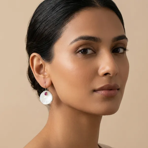 925_Silver_Jewellery_White_Shell_Pearl_and__Ruby_Earrings_For_Women