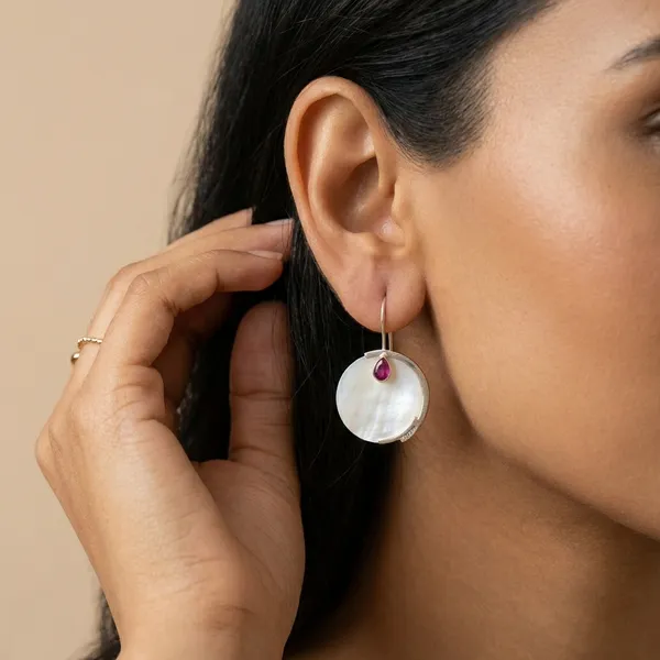 925_Silver_Jewellery_White_Shell_Pearl_and__Ruby_Earrings_For_Women