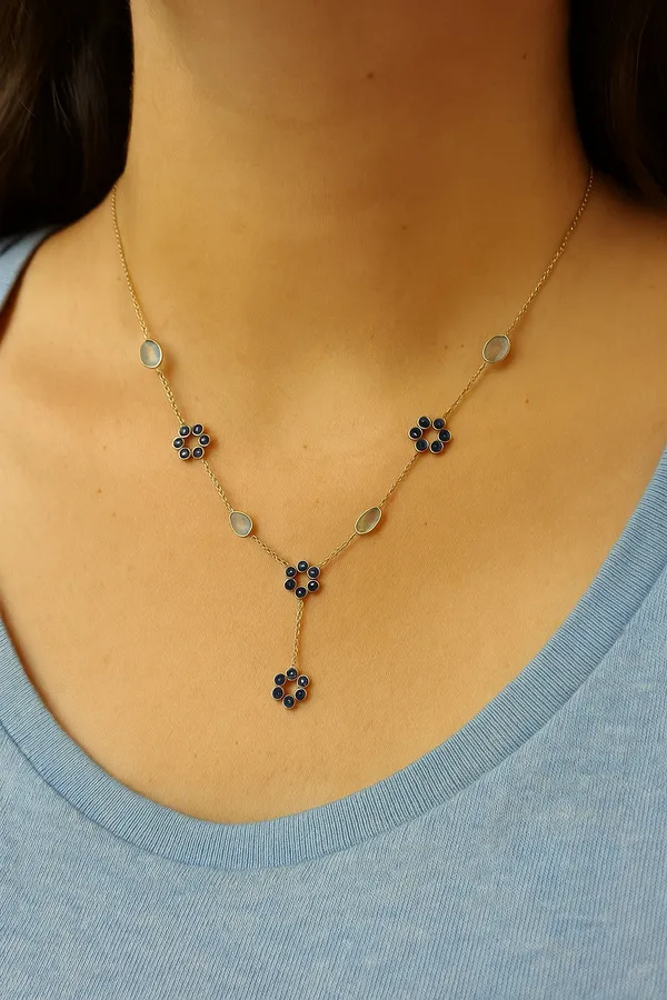925_Silver_Jewellery_Blue_Sapphire_Topaz_Floral_Stone_Necklace_For_Women