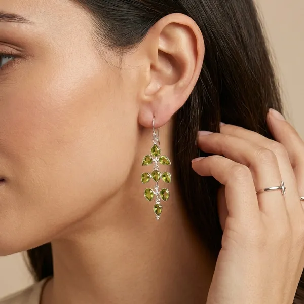 925_Silver_Jewellery_Green_Peridot_Silver_Chandelier_Earrings_For_Women