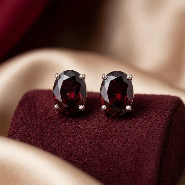 925_Silver_Jewellery_Red_Garnet_Oval_Stud_Earrings_For_Women