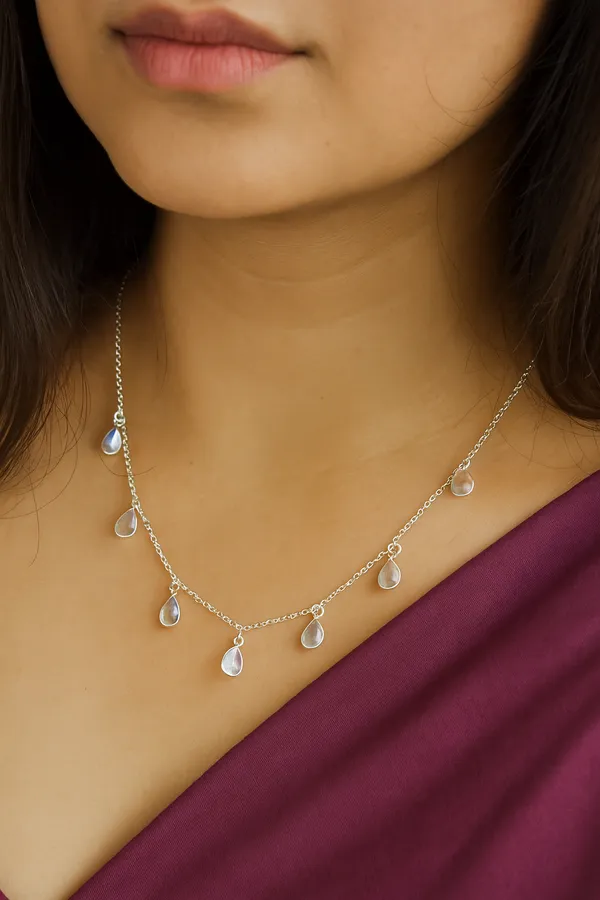 925_Silver_Jewellery_White_Moonstone_Teardrop_Necklace_For_Women