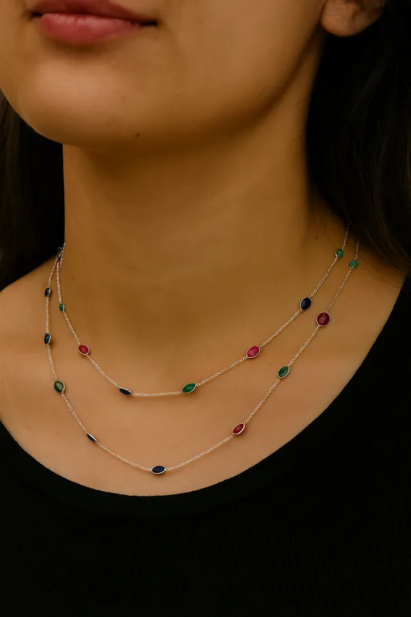 925_Silver_Jewellery_Ruby_Emerald_Blue_Sapphire_Long_Chain_Necklace_For_Women