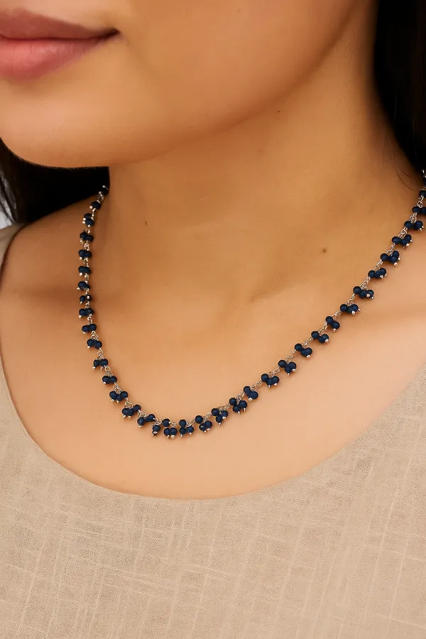 925_Silver_Jewellery_Black_Beaded_silver_Tone_Chain_Necklace_For_Women