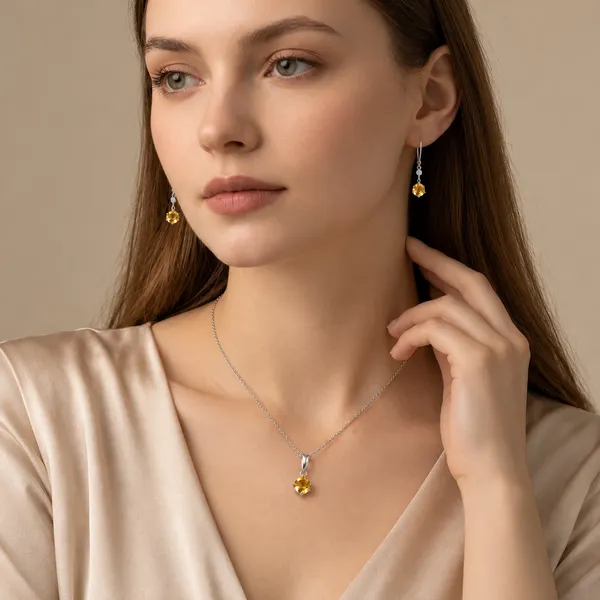 925_SILVER_JEWELLERY_CITRIN_PENDENT_SET_