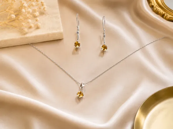 925_SILVER_JEWELLERY_CITRIN_PENDENT_SET_