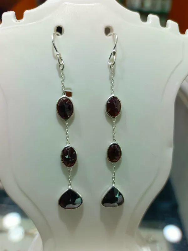 925_SILVER_JEWELLERY_GARNET_DANGLING_EARRINGS_