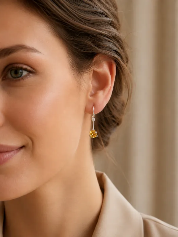925_silver_minimal_Citrin_earrings_