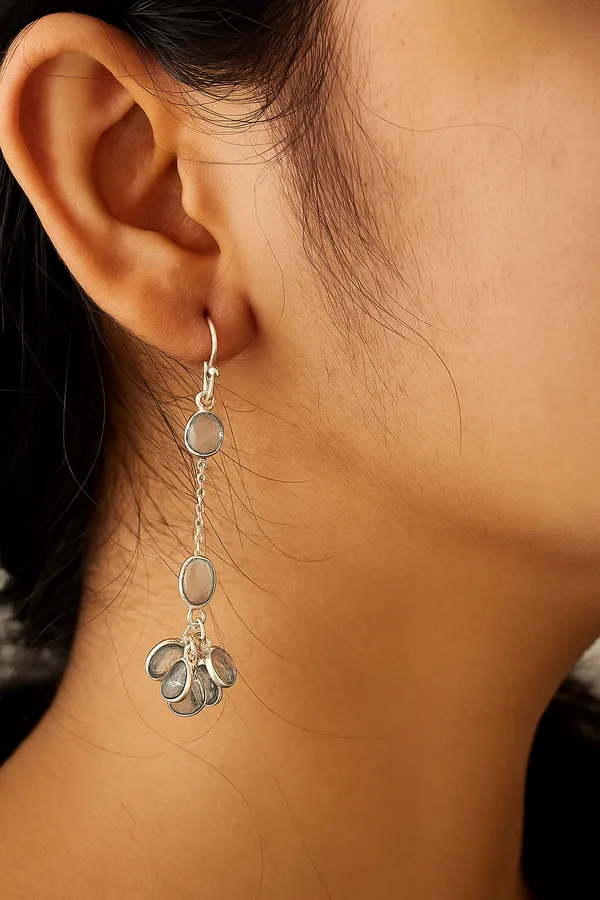 925_Silver_Jewellery_Blue_Topaz_Elegant_Chain_Drop_Earrings_For_Women