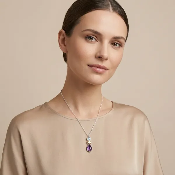 925_Silver_Jewellery_Purple_Amethyst_Yellow_Citrine_Multi_Gemstone_Pendant_Necklace_For_Women