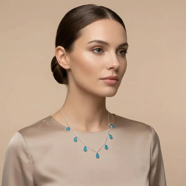 925_Silver_Jewellery_Blue_Calcidonia_Teardrop_Silver_Chain_Charm_Necklace_For_Women