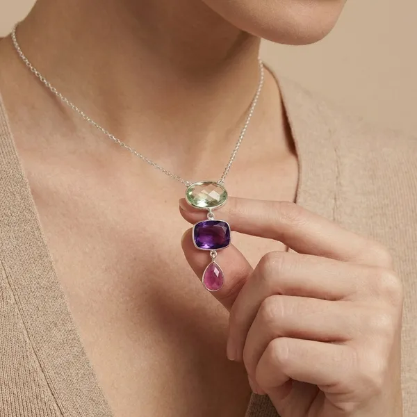 925_Silver_Jewellery_Green_Amethyst_Purple_Ruby_Multi_Gemstone_Pendant_Necklace_For_Women