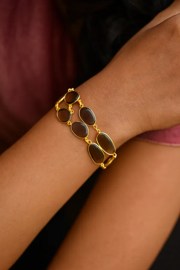 925_Silver_Jewellery_Smoky_Quartz_Stone_Gold_Plated_Bracelet_For_Women