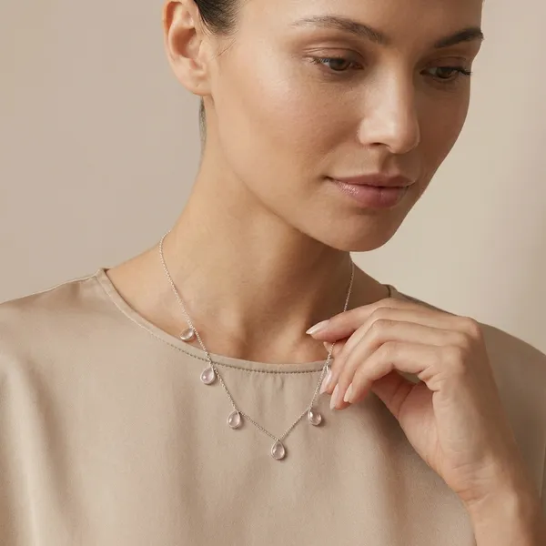 925_Silver_Jewellery_Pink_Rose_Quartz_Crystal_Drop_Necklace_For_Women