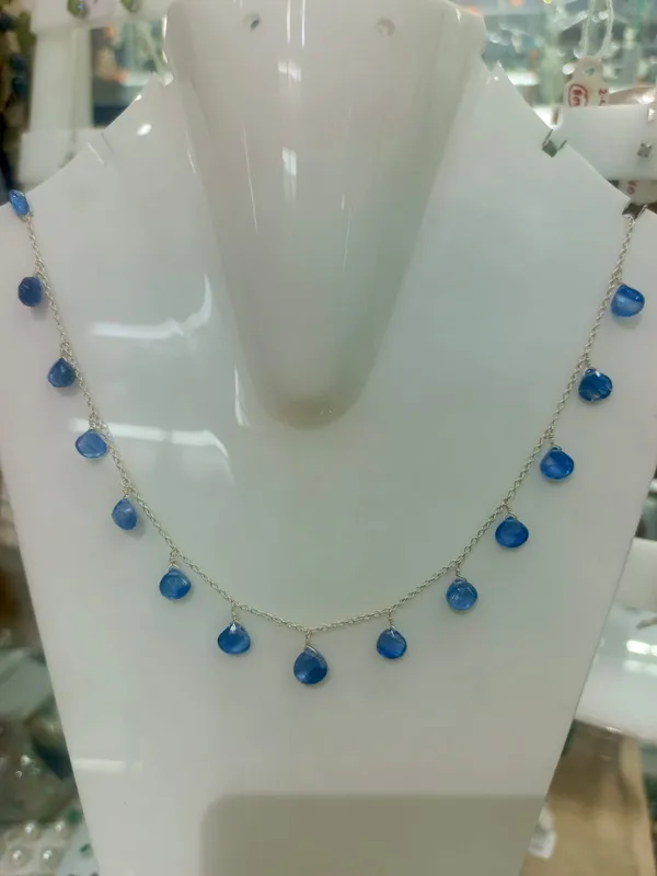 925_Silver_Jewellery_Blue_Kyanite_Silver_Chain_Teardrop_Charm_Necklace_For_Women