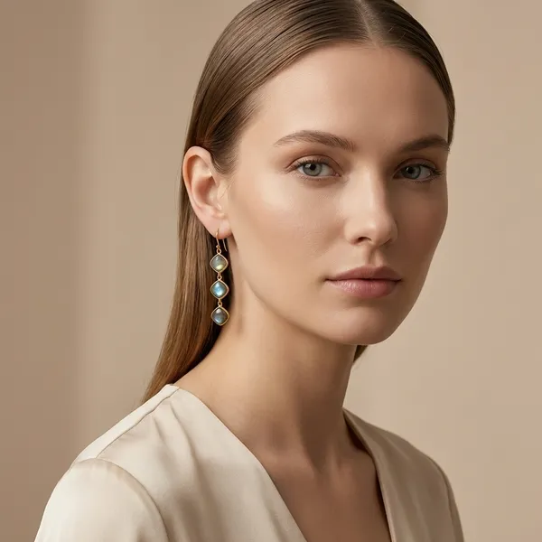 925_Silver_Jewellery_Grey_Labradorite_Gold_Tone_Triple_Stone_Drop_Earrings_For_Women