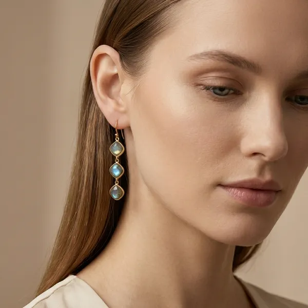 925_Silver_Jewellery_Grey_Labradorite_Gold_Tone_Triple_Stone_Drop_Earrings_For_Women