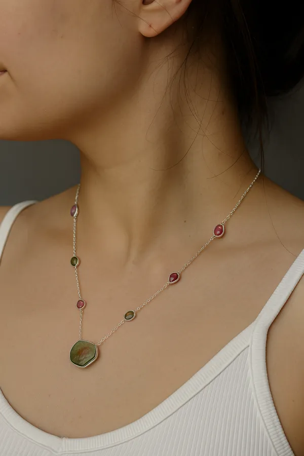 925_Silver_Jewellery_Pink_Green_Watermelon_Tourmaline_Gemstone_Drop_Necklace_For_Women