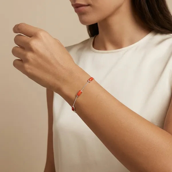 925_Silver_Jewellery_Coral_Stone_Chain_Bracelet_For_Women