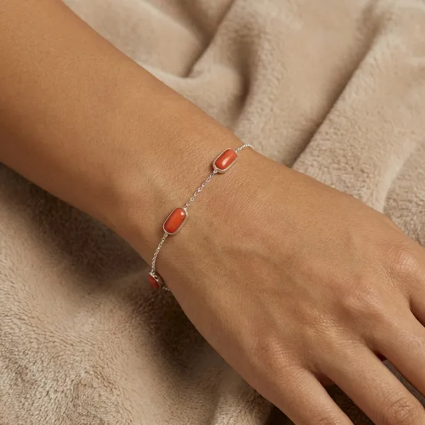 925_Silver_Jewellery_Coral_Stone_Chain_Bracelet_For_Women