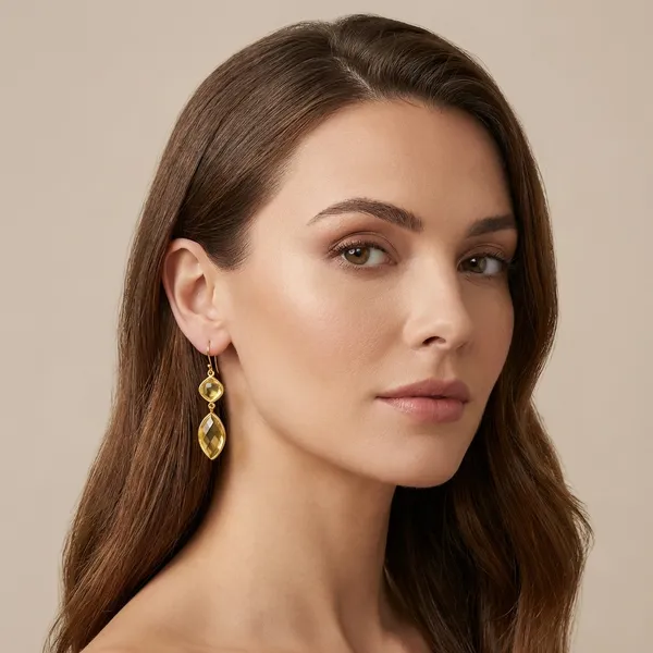 925_Silver_Jewellery_Yellow_Citrine_Gemstone_Double_Stone_Drop_Earrings_For_Women