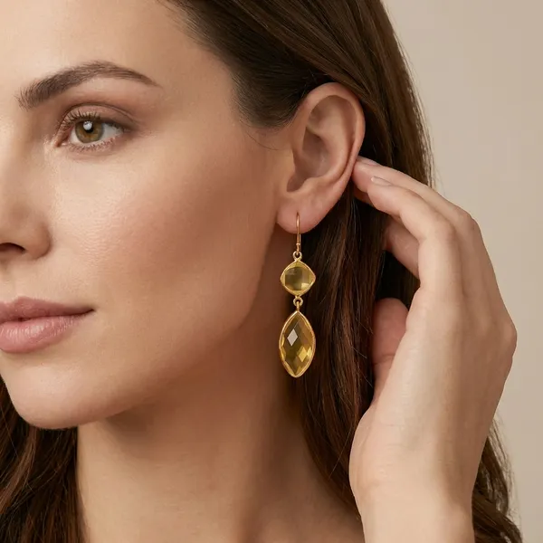 925_Silver_Jewellery_Yellow_Citrine_Gemstone_Double_Stone_Drop_Earrings_For_Women