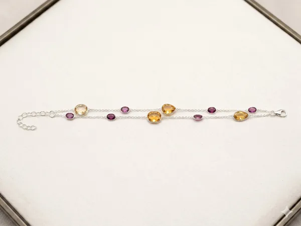 925_Silver_Jewellery_Citirn_Garnet_Dual_layred_Bracelet
