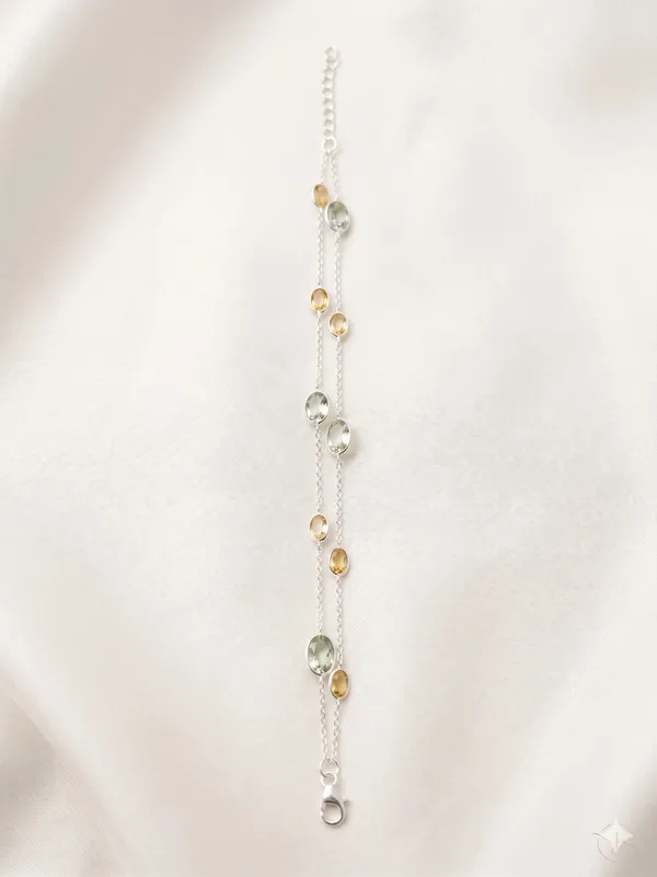 925_Silver_Jewellery_Citrin_and_Green_amethyst_Double_layer_Bracelet