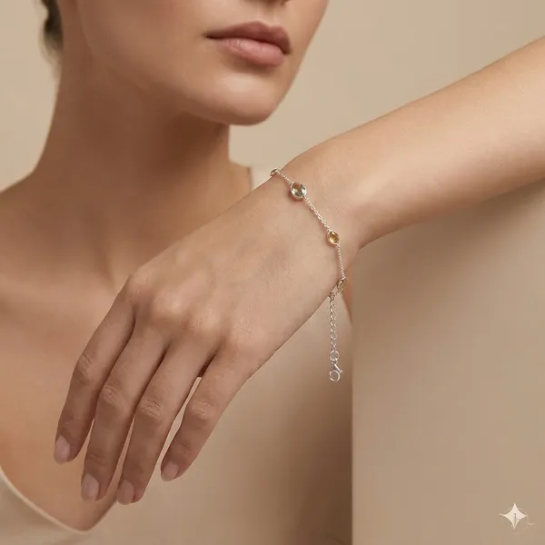 925_Silver_Jewellery_Citrin_and_Green_amethyst_Double_layer_Bracelet