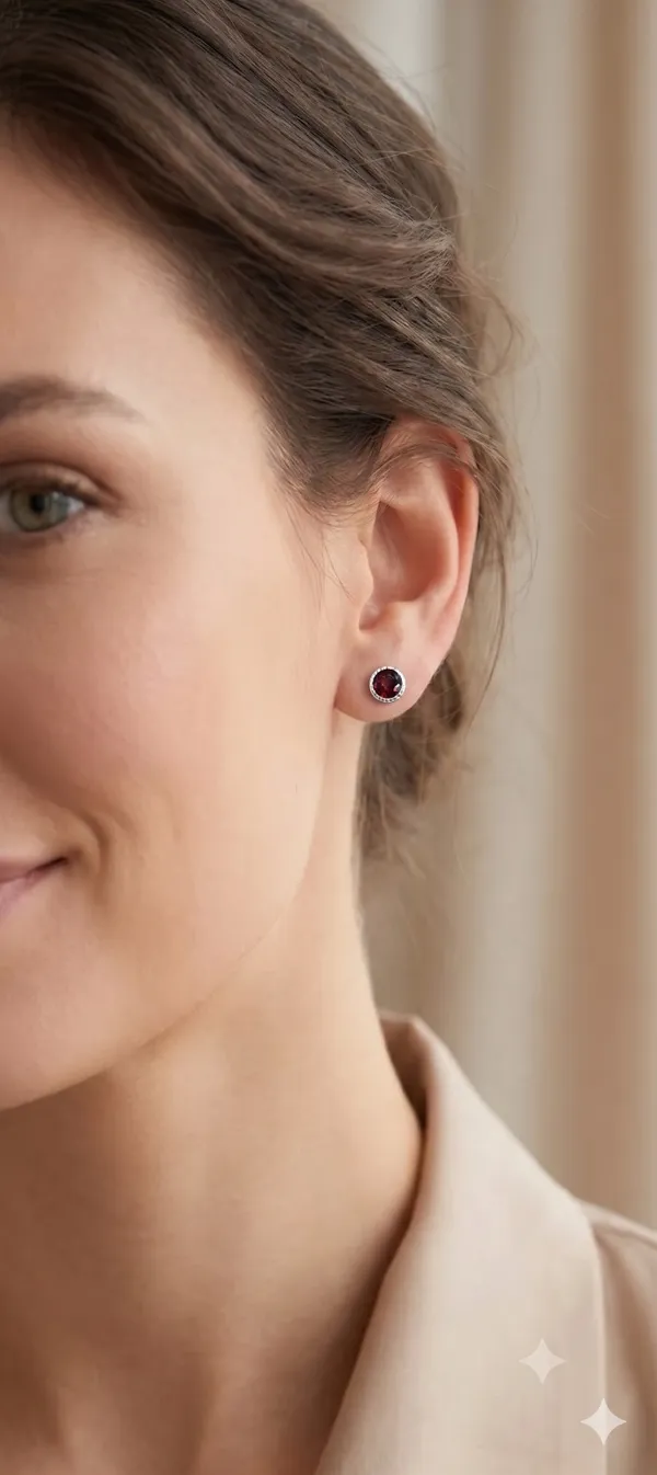 925_Silver_Jewellery_Garnet_Round_Studs