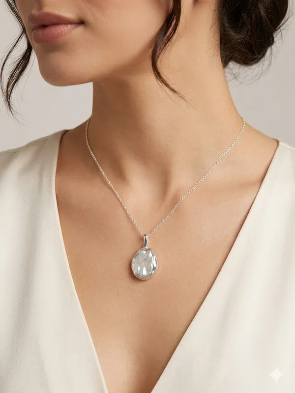 925_Silver_Jewellery_Flat_Pearl_Pendent_with_chain