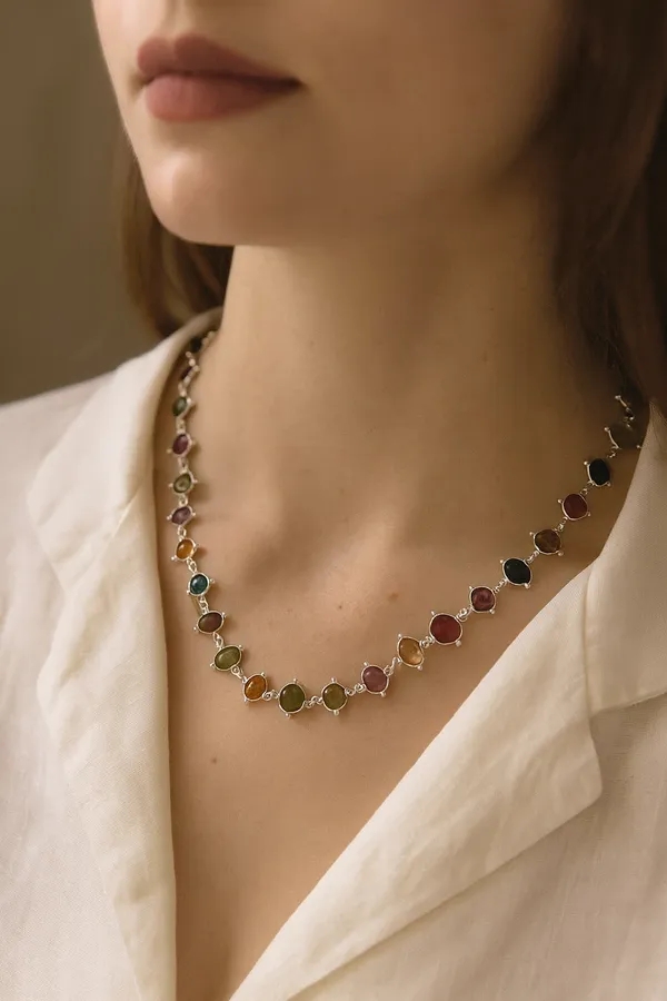 925_Silver_Jewellery_Multicolor_Tourmaline_Chain_Necklace_For_Women