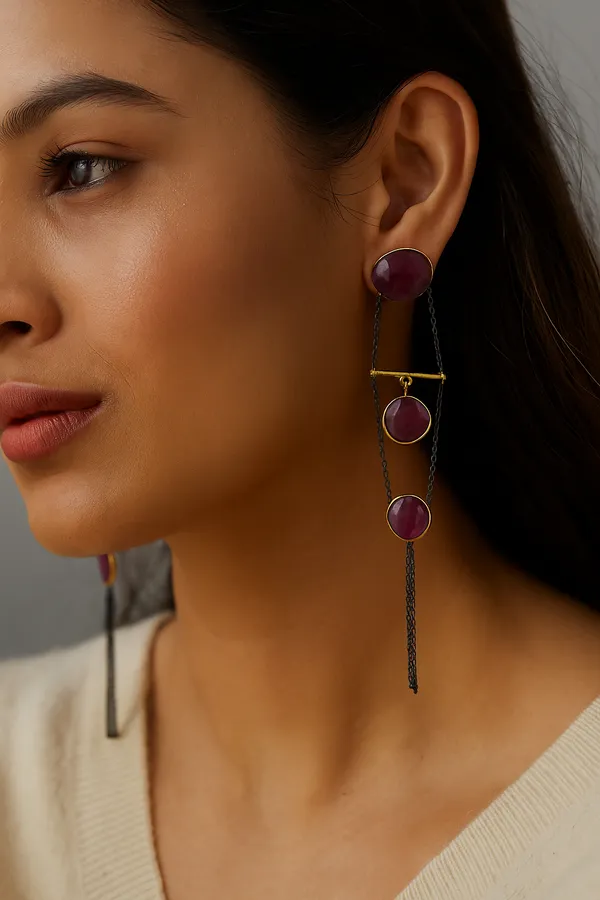 925_Silver_Jewellery_Red_Ruby_Geometric_Drop_Earrings_For_Women
