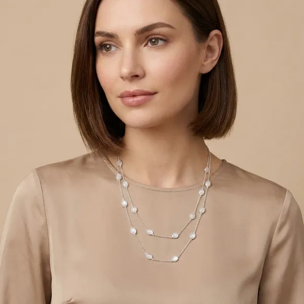 925_Silver_Jewellery_White_Moonstone_Silver_Chain_Long_Necklace_Set_For_Women
