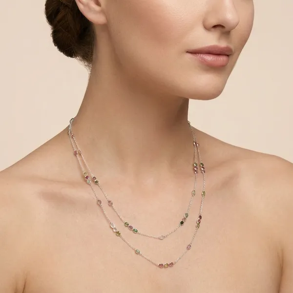 925_Silver_Jewellery_Multicolor_Tourmaline_Silver_Long_Chain_Necklace_Set_For_Women